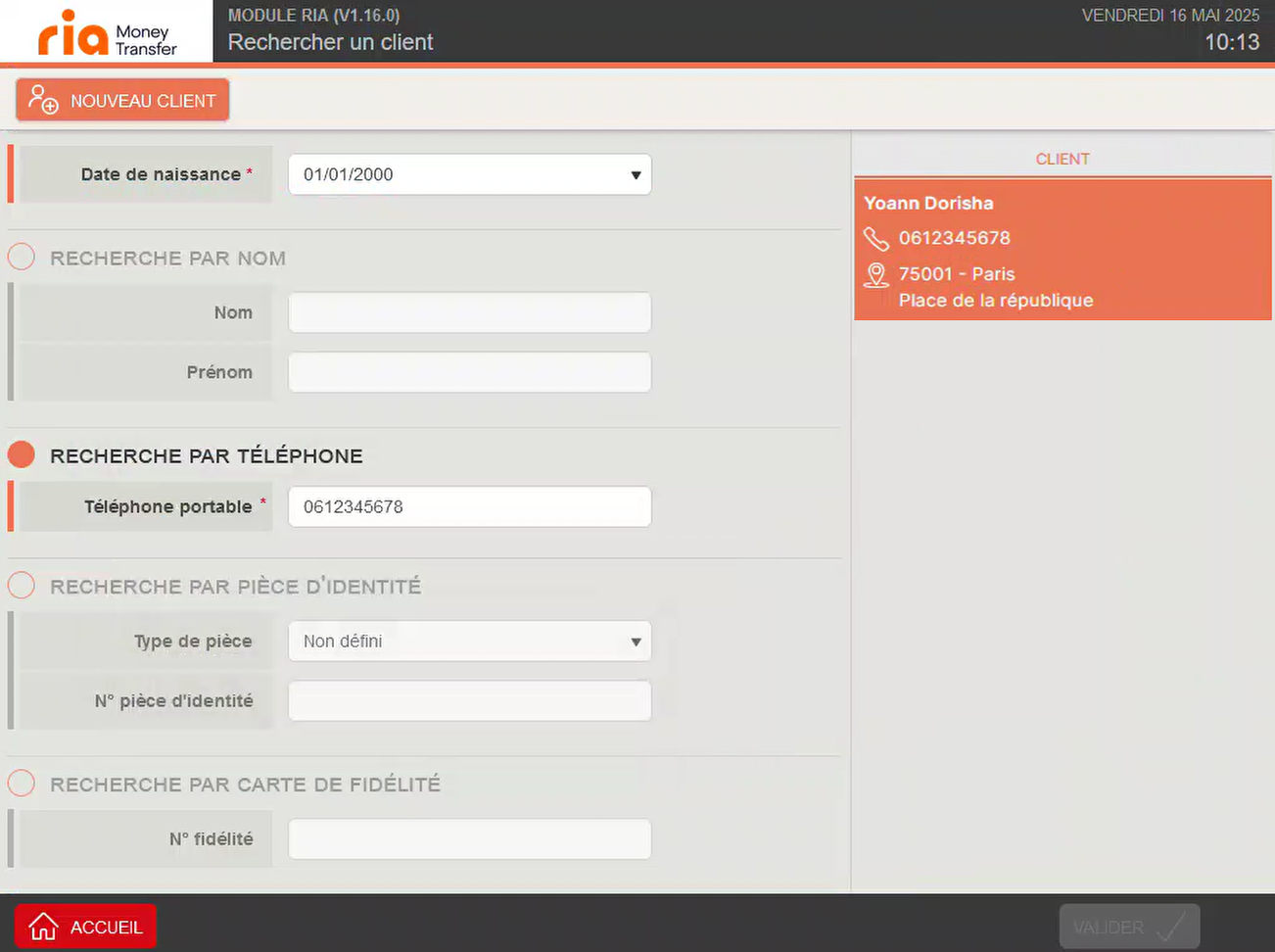 2. Recherche d’un client existant