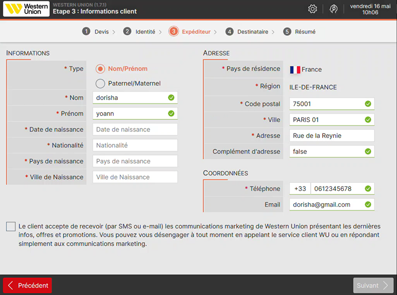 1. Création d’un nouveau client