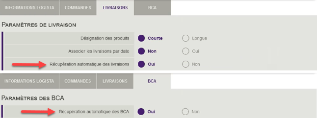 2 - Intégration automatique des livraisons et BCA