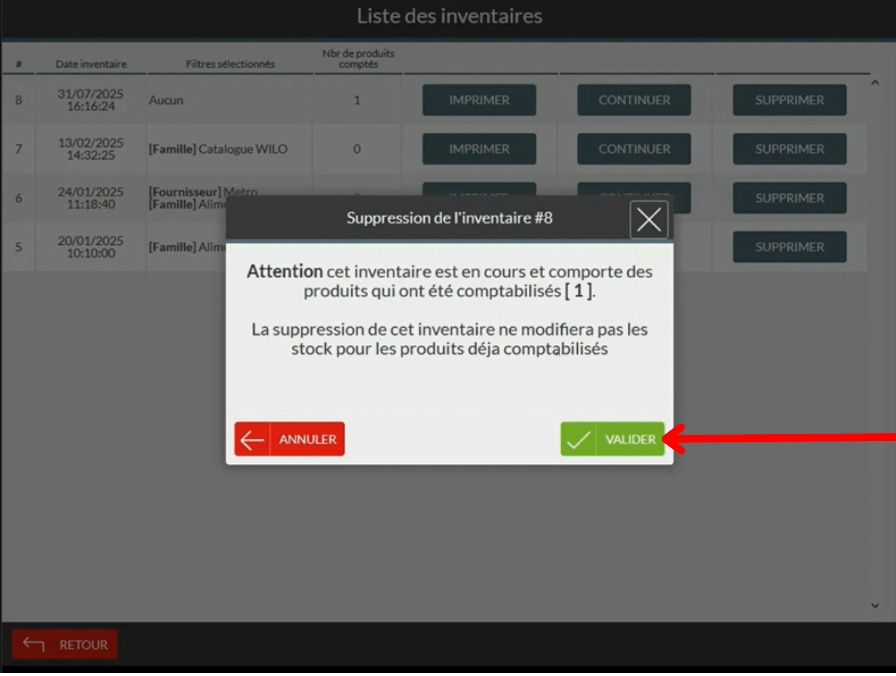 Cas 2 : inventaire non validé (en cours)
