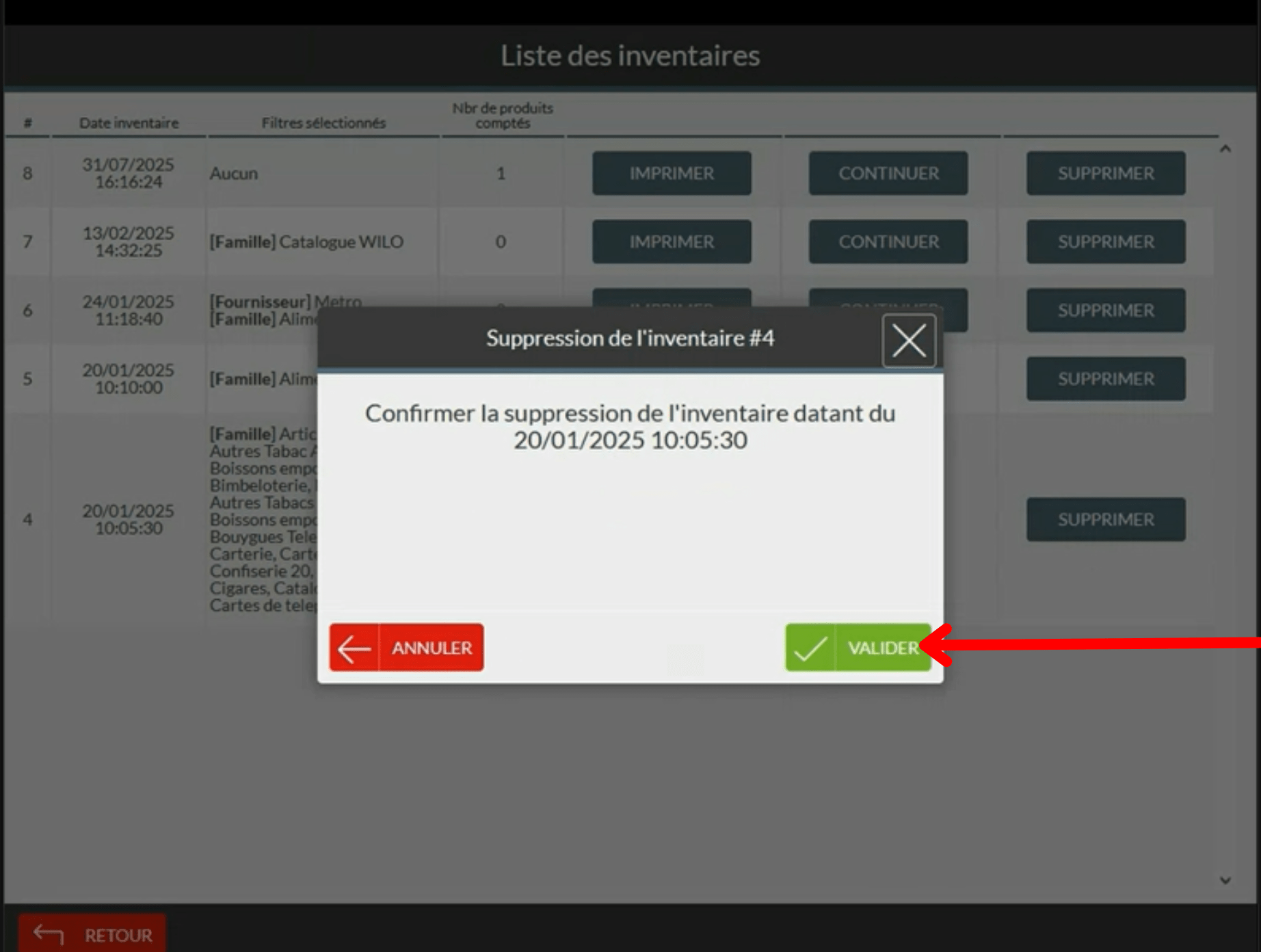Cas 1 : inventaire validé (terminé)