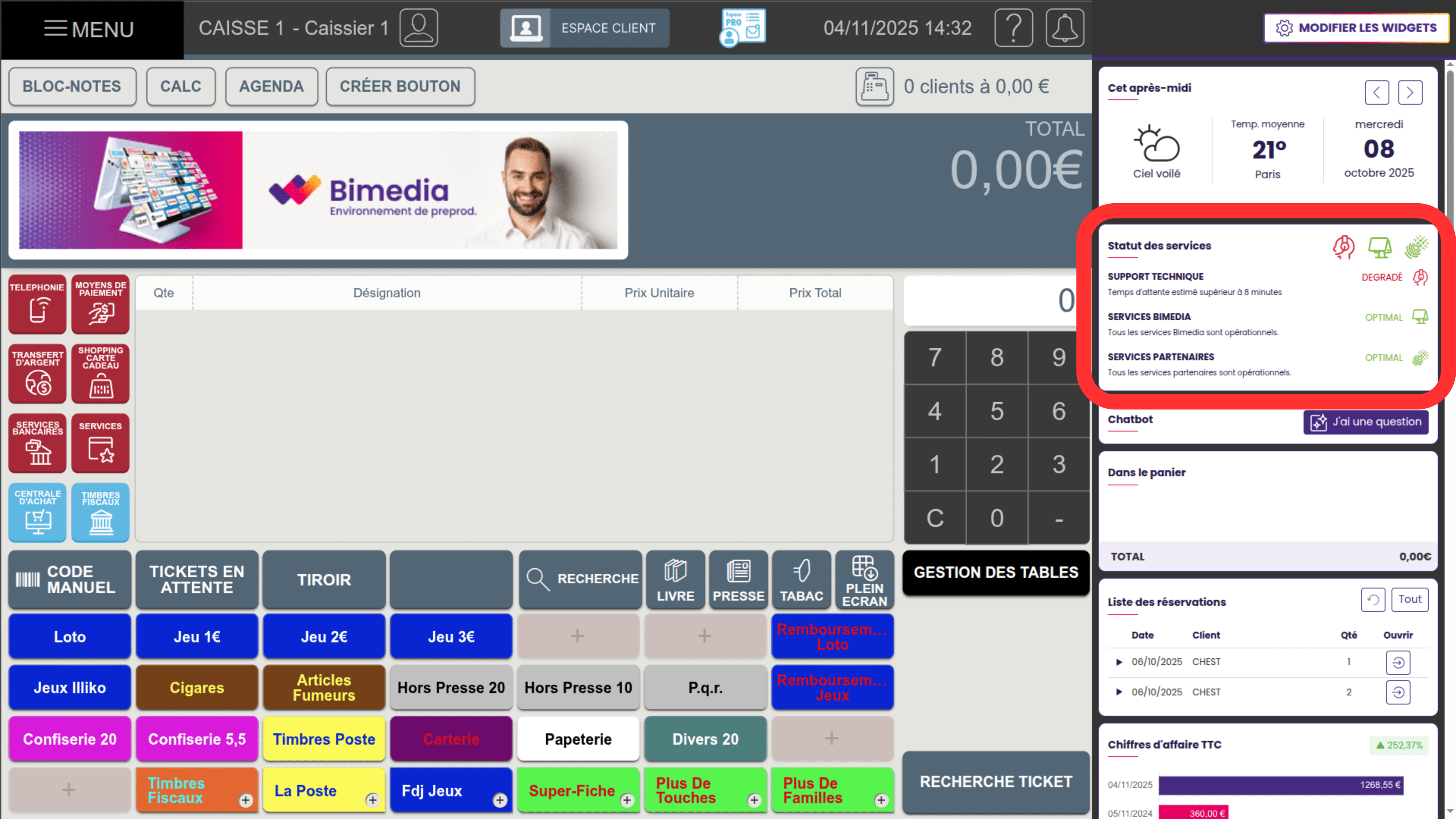 Visualisez en temps réel le statut de vos services Bimedia