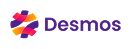 Logo de Desmos avec design abstrait coloré et texte violet.