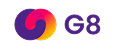 Logo G8 avec un cercle violet, orange et rouge entrelacés.
