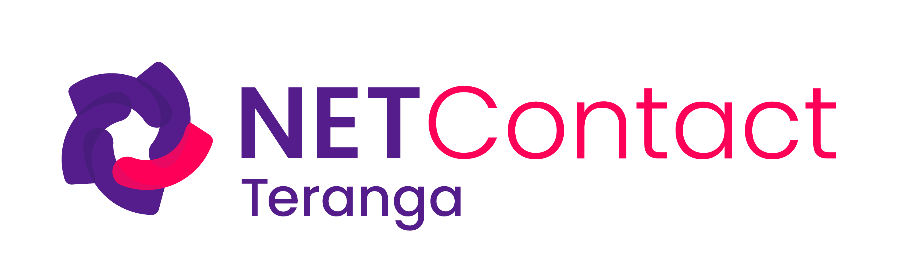 Logo NETContact Teranga avec un emblème stylisé circulaire violet et rose à gauche du texte.