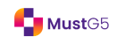 Logo de MustG5 avec un symbole coloré à gauche composé de carrés orange, violet et rose, et le texte MustG5 à droite en violet.